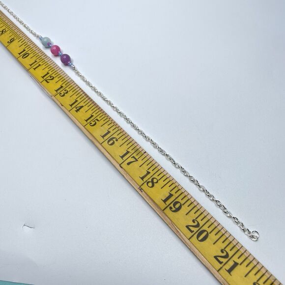 Artisan Dyed Jade Stone Beaded Seed Bead Necklace Earrings Set Silver Tone Boho - Picture 6 of 6